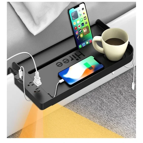 Black Hiree Side Table With Charging Station - Picture 5 of 5